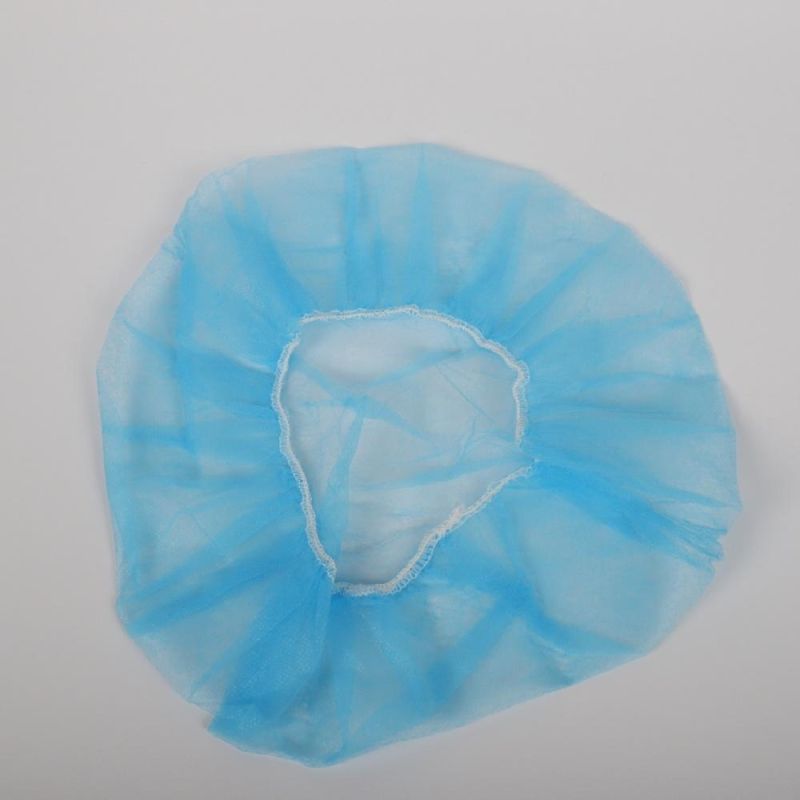 21" Blue Disposable Medical Non Woven Fabric Bouffant Cap