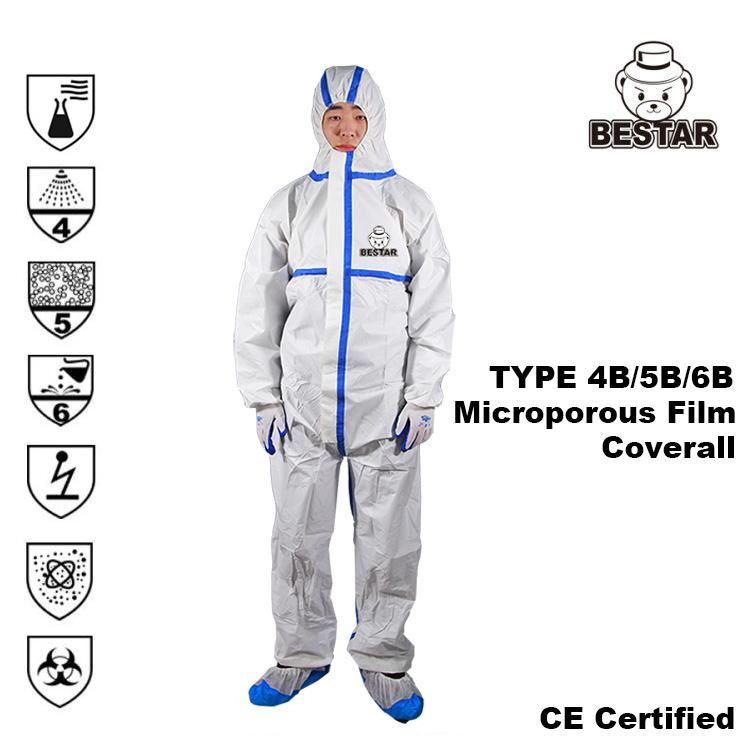 Customized Package Logo CE Certified Type 456 Microporous Protective Clothing Suit Coverall