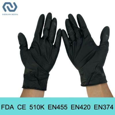 Black 510K En455 Food Grade Powder Free Disposable Nitrile Examination Gloves
