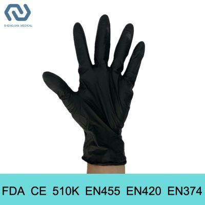 FDA CE Disposable Powder Free Black Nitrile Gloves for Laboratory