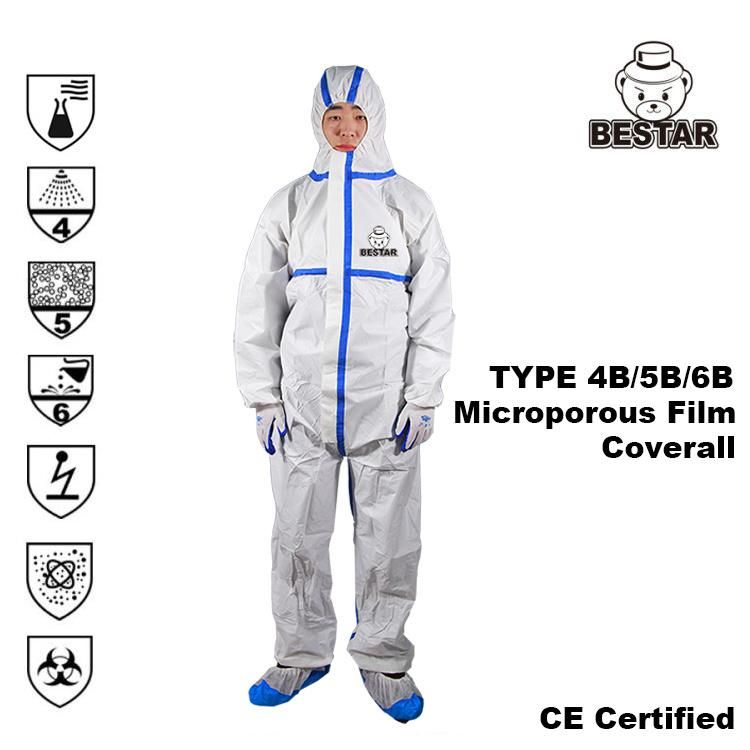 Construction Asbestos Removal Medical Use Disposable Type 456 Microporus Safety Coverall Protective Suit