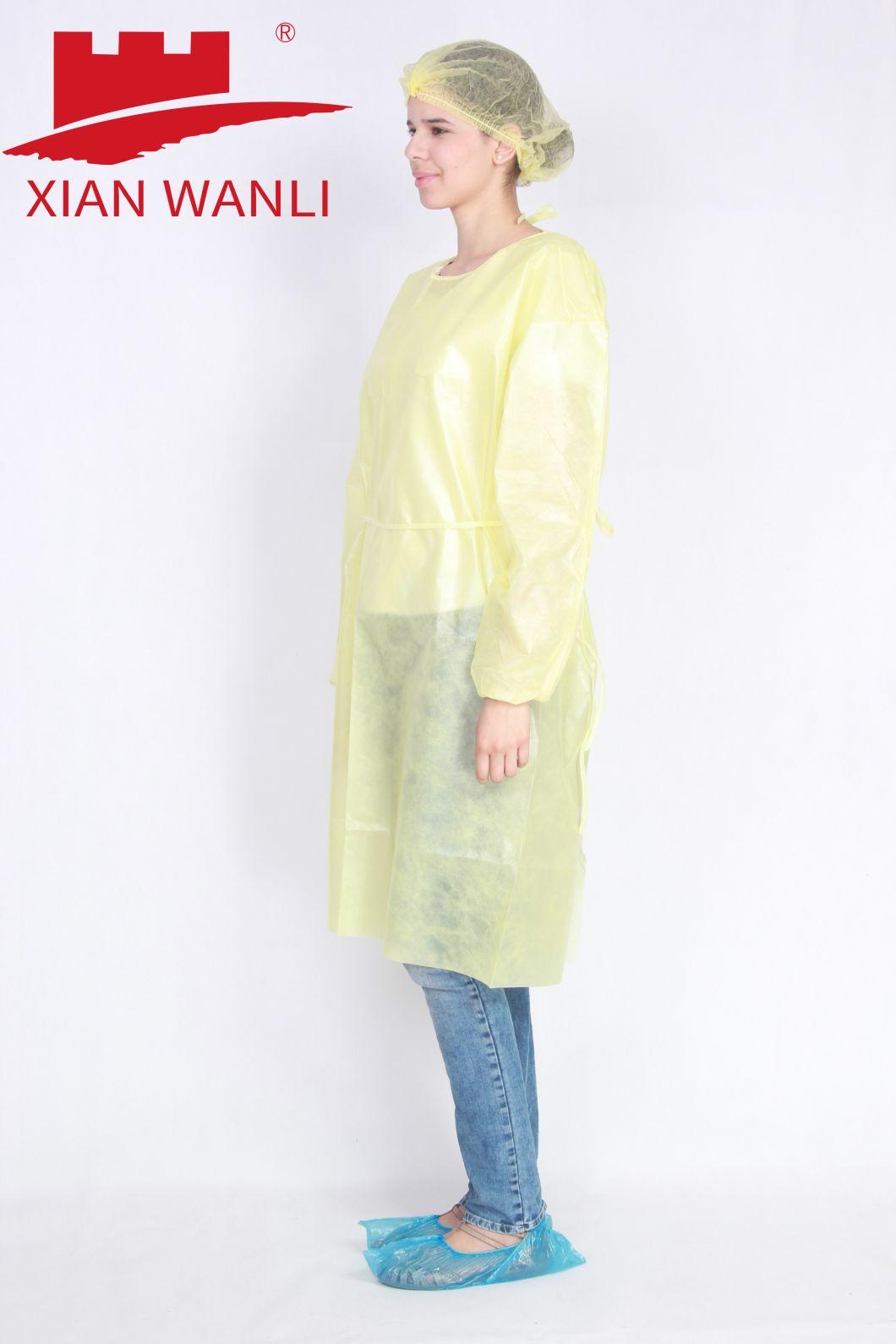 PE Laminated Single Used Gown Yellow Liquid Resistant Gown