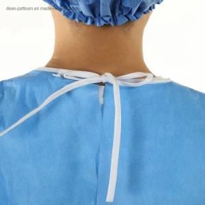 Unisex Safety Clothing Disposable Medical 45g SMMS+PE Waterproof Surgical Gown AAMI PB70 Level 3 with Knit Cuff Elastic Cuff ISO13485
