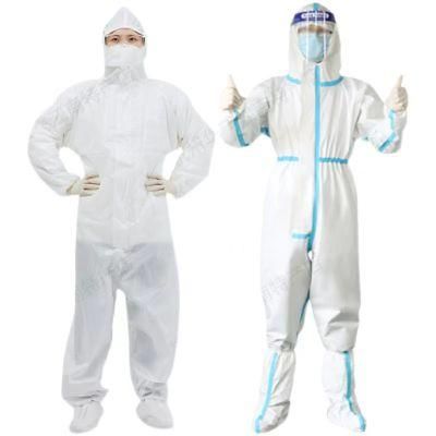 OEM/ODM Disposable Hospital Microporous White Protective Coverall with Blue Tape