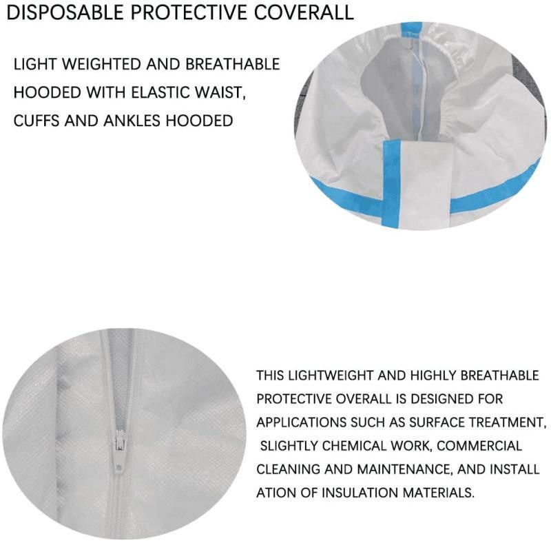 Protective Overalls Disposable Coveralls for Full Protection with Reinforced Isolation Seam Elastic Cuff and Hood