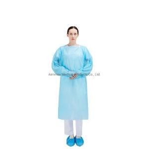 Fast Delivery Non Woven PP Blue/Green/White Isolation Gown with Knitted Cuff