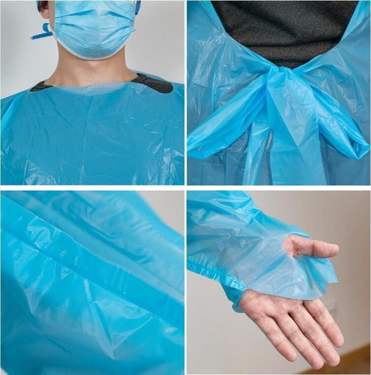 Medical Consumables Blue Waterproof Isolation Gown CPE Plastic Gown Visitor Gown for Hospital