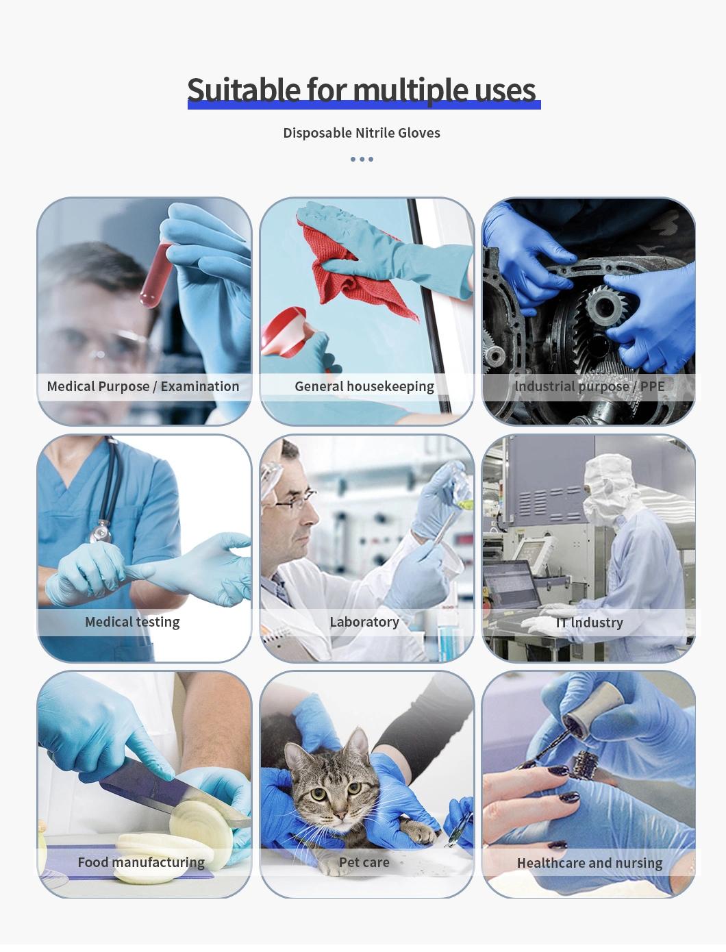 Powder-Free Material Blue Color Disposable Nitrile Gloves