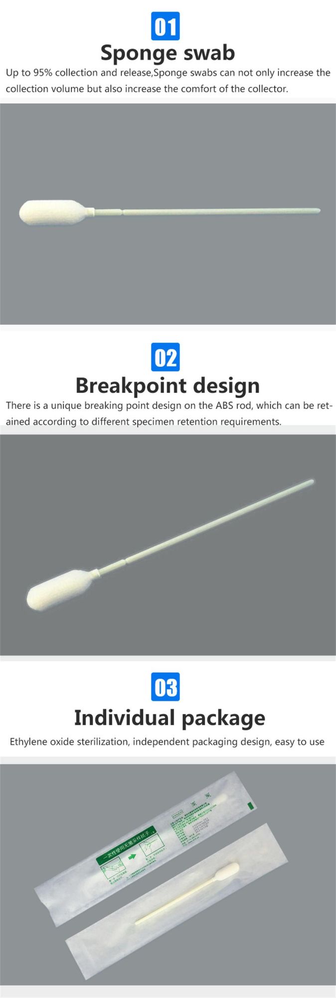 Disposable Medical Diagnostic Specimen Sponge Foam Swab for Laboratory and Hospital