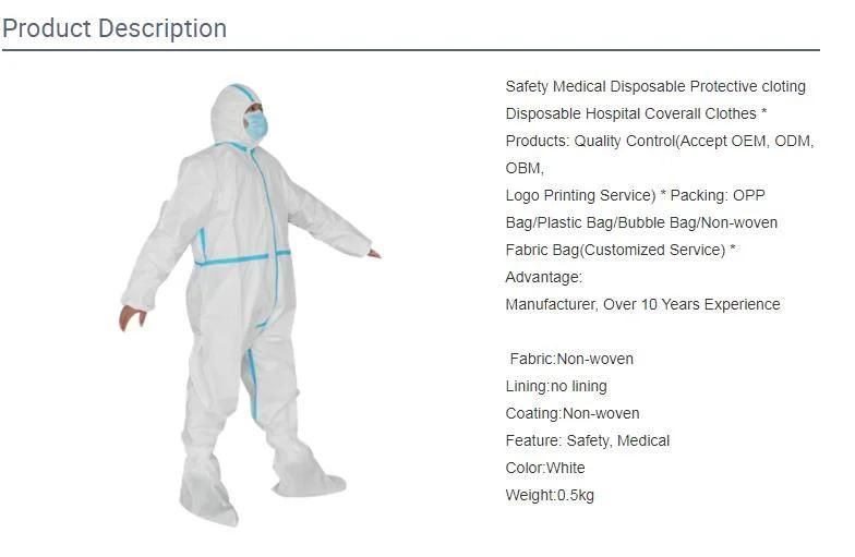 China Safety 65 GSM Isolation Gown Waterproof Dust-Free Protective Coverall Clothing