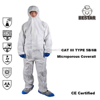 CE Certified Cat III Disposable Type 5b/6b Microporous Film Medical Coverall