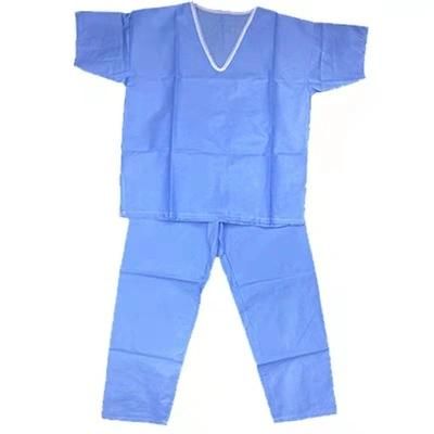 PP/SMS Patient Gown Suit Disposable Scrub Suits, Pajama, Patient Gown with V-Collar or Round Collar