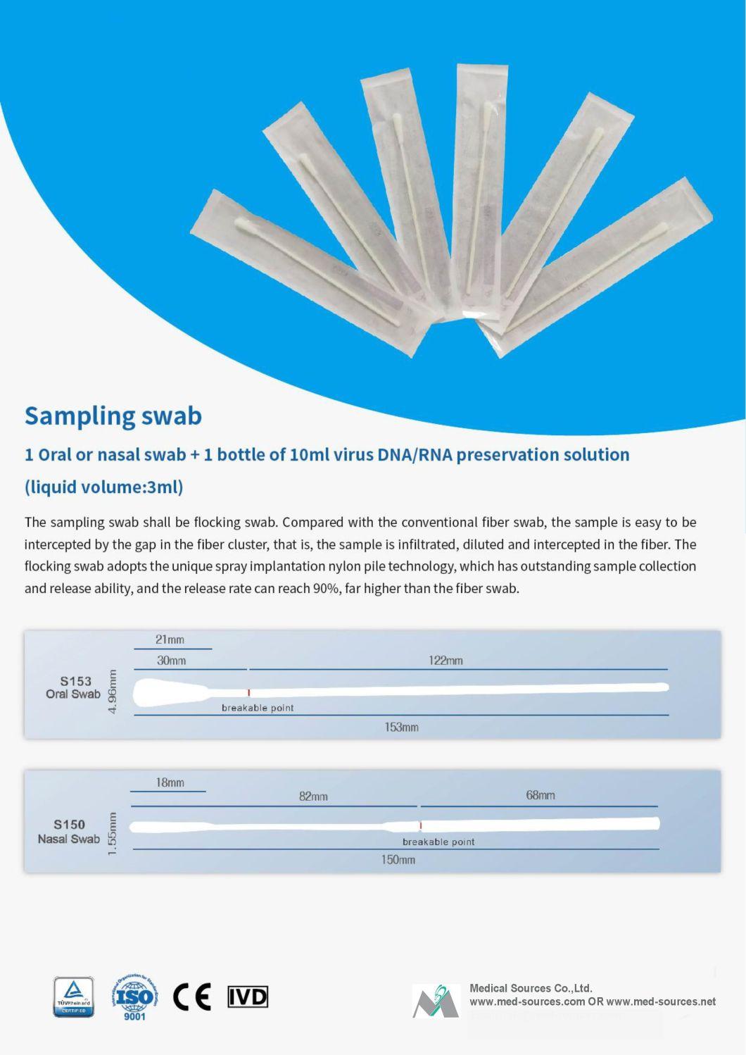 Disposable Virus Flocked Sample Transport Medium Oral or Nasal Sampling Swab
