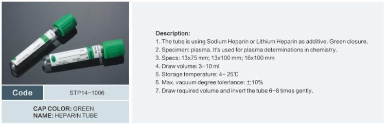 Disposable Heparin Lithium Heparin Sodium Vacuum Blood Collection Tube