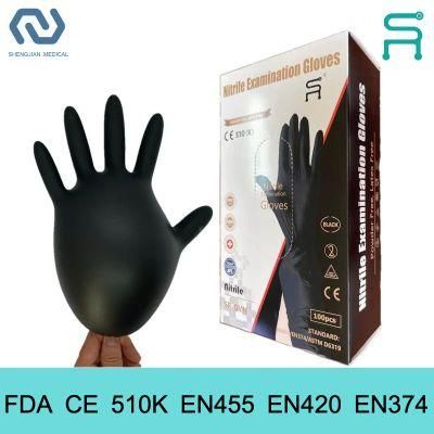 510K En455 Disposable Black Nitrile Medical Examination Gloves