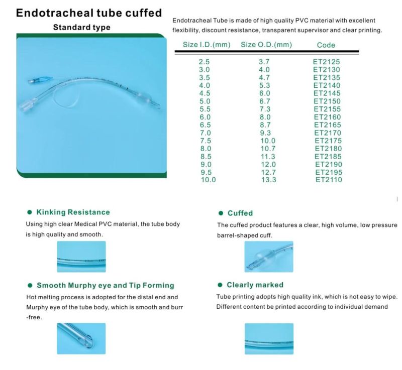 CE/ISO13485 Certified Disposable Endotracheal Tube with Factory Price