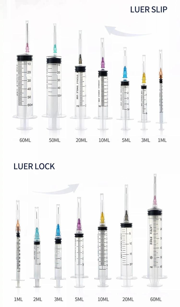 Wholesale Prices 1ml 2ml 3ml 5ml 10ml 20ml 50ml 60ml Injection Luer Lock Retractable Medical Disposable Syringe