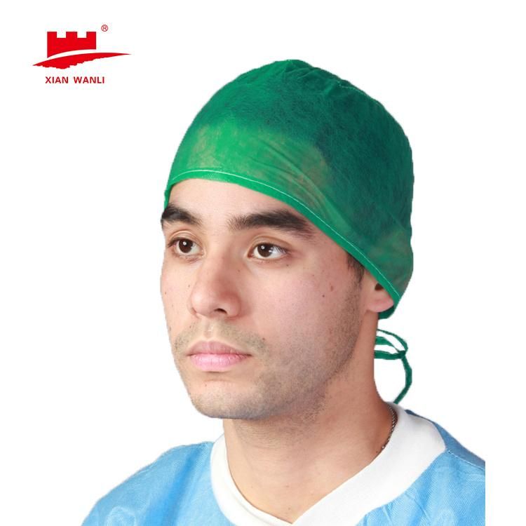 Disposable Nonwoven Head Cover Blue Bouffant Caps 15GSM Sterile Surgical Cap