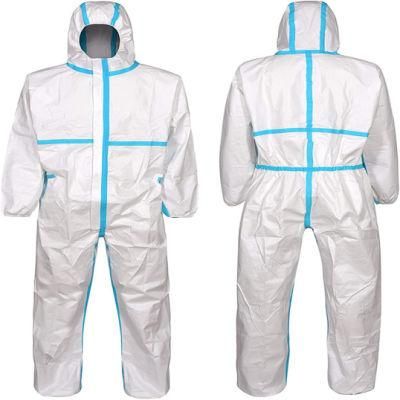 Disposable Nonwoven Microporous SMS PP Sf Protection Suits Coveralls Combined Boot Blue Taped Seamed Coveralls
