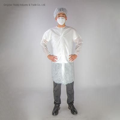 Disposable Hospital Medical Gown PP Lab Coat Non Woven Lab Coat with Knit Cuff