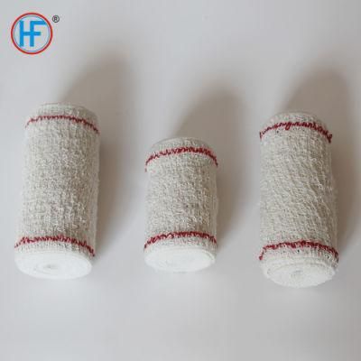 Mdr CE Approved OEM Fast Delivery Red Line Dressing Cotton Crepe Bandage with Elastic Band Clip