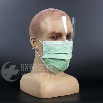 Medical Disposable Protective Anti Splash 4-Ply Surgical Face Mask with Shield Visor Ear-Loop