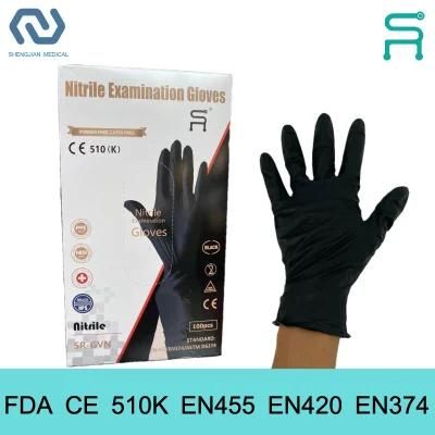 510K En455 Powder Free Black Disposable Nitrile Examination Gloves
