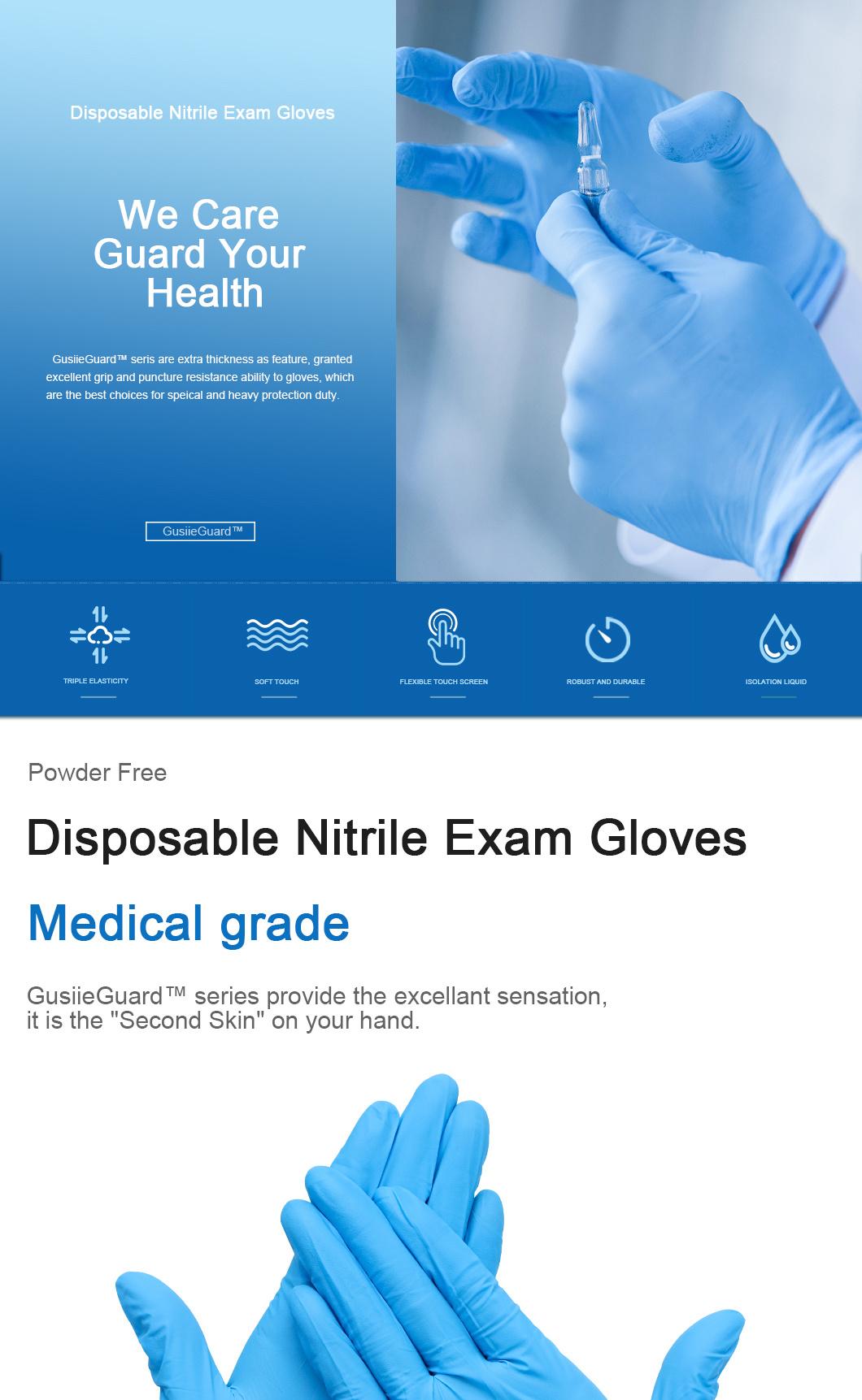 FDA Standard Disposable Powder Free Black Nitrile Medical Examination Glove