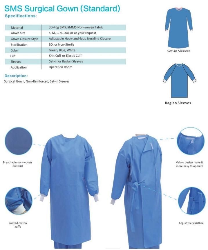 Medical Disposable Isolation Gown 45GSM SMS Waterproof Surgical Isolation Gown