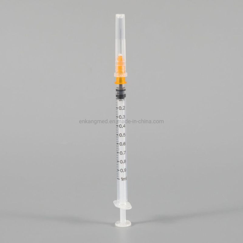 3-Part Disposable Plastic Syringe 1ml Luer Lock & Luer Slip with Needle Eo Sterilized for Single Use