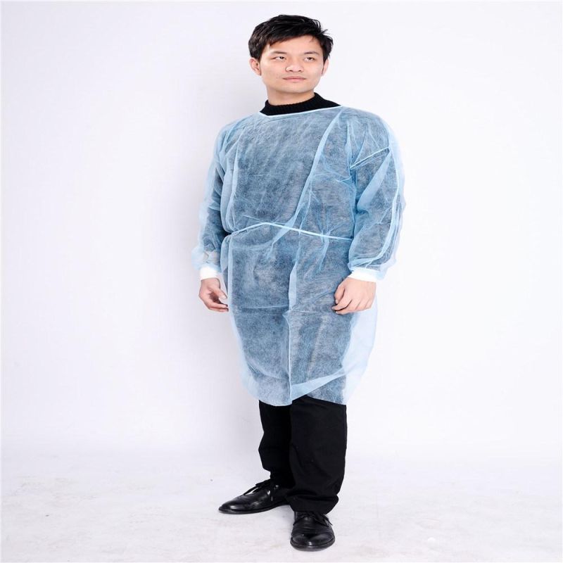 Disposable Isolation Gown Polypropylene Lab Gowns Knit Cuff Long Sleeve Blue