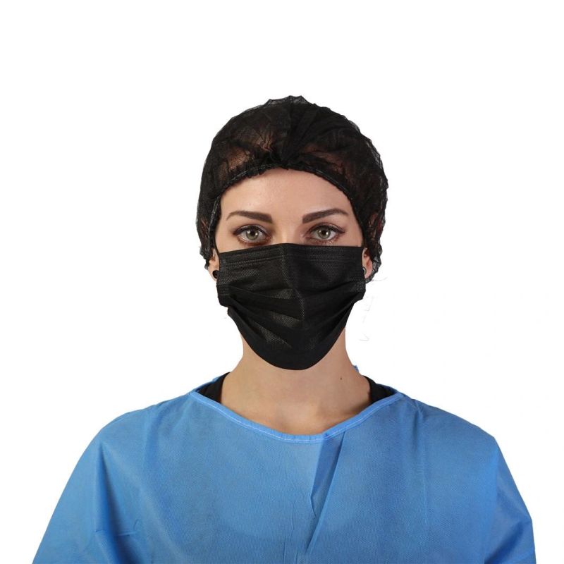 Black 3-Layer Face Maskss Type Iir Disposable Surgical Face Mask En14683: 2019 99% Filtration Fluid Resistant Medical Mask