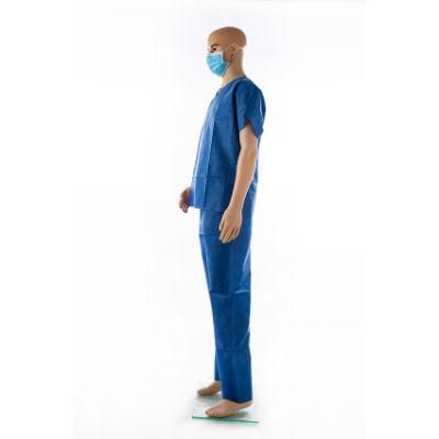 Disposable SMS Nonwoven Blue Surgical Patient Gown Hospital Scrub Suits