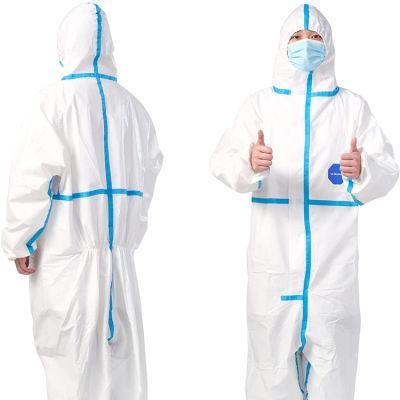 Disposable Kingphar Coverall Disposable Coverall Disposable Breathable SMS Hooded Coverall with Tape
