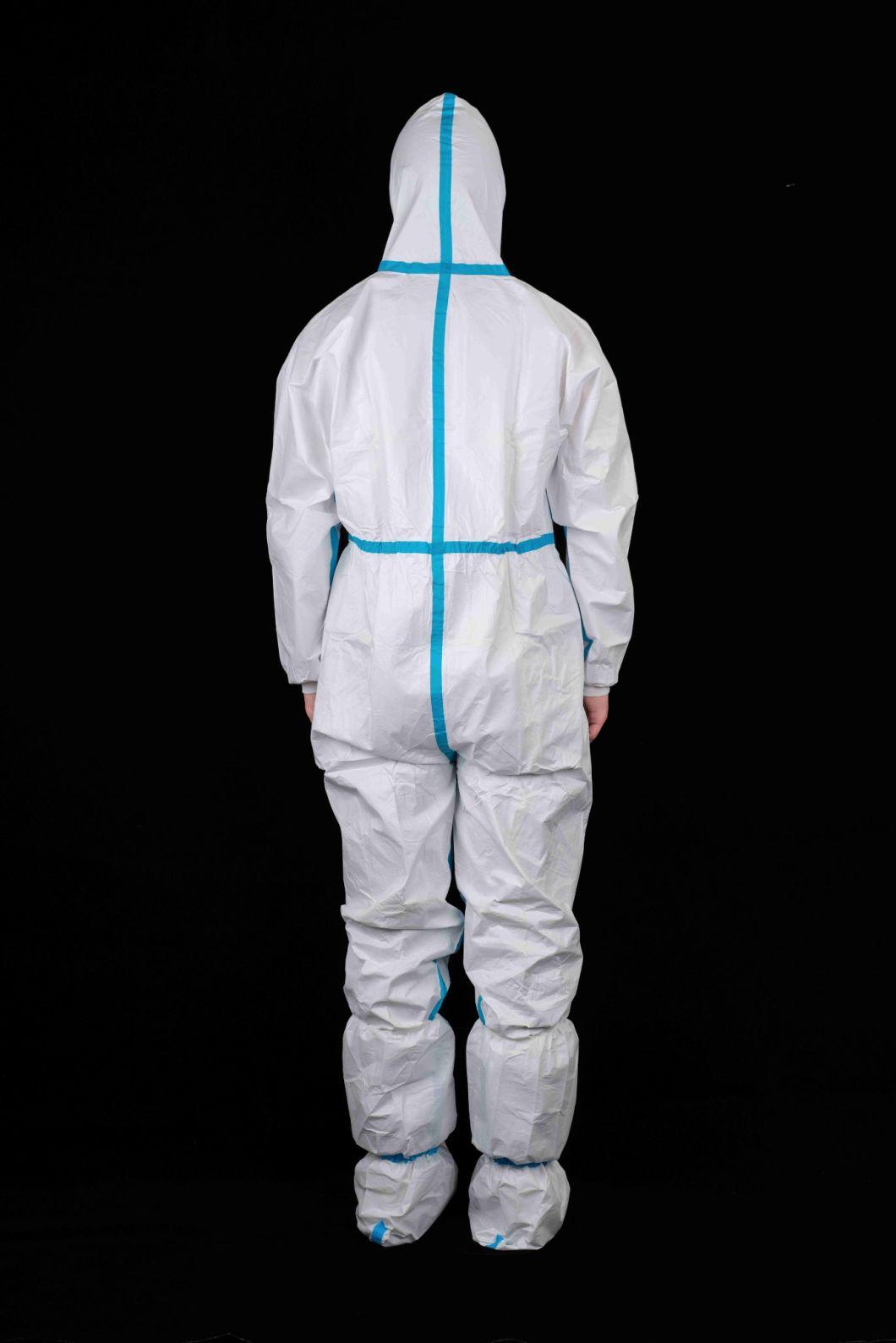 Food Industry Use Disposable Use Type4/5/6 Protective Coverall with Blue Tape