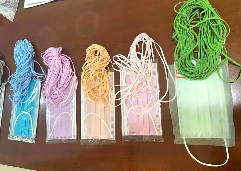 Factory Supply Color Earloop Round Flat 2.5mm 3mm 5mm 7mm Elastic Earloop for Face Mask