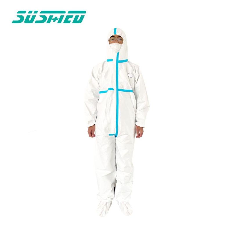 Elastic Cuffs High Quality Blue Polypropylene Security Coveralls Disposable Full Body Protection Suit