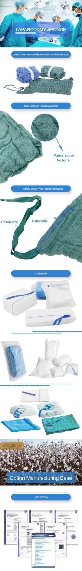 New Pre Washed Abdominal Gauze Lap Sponge with X-ray Blue Loop