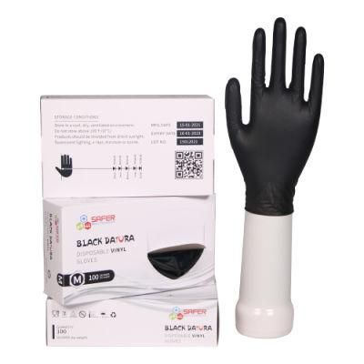 9 Inch 24cm Length Black Color Food Grade Vinyl Glove Powder Free