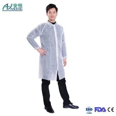 Disposable White PP Non Woven Lab Coat