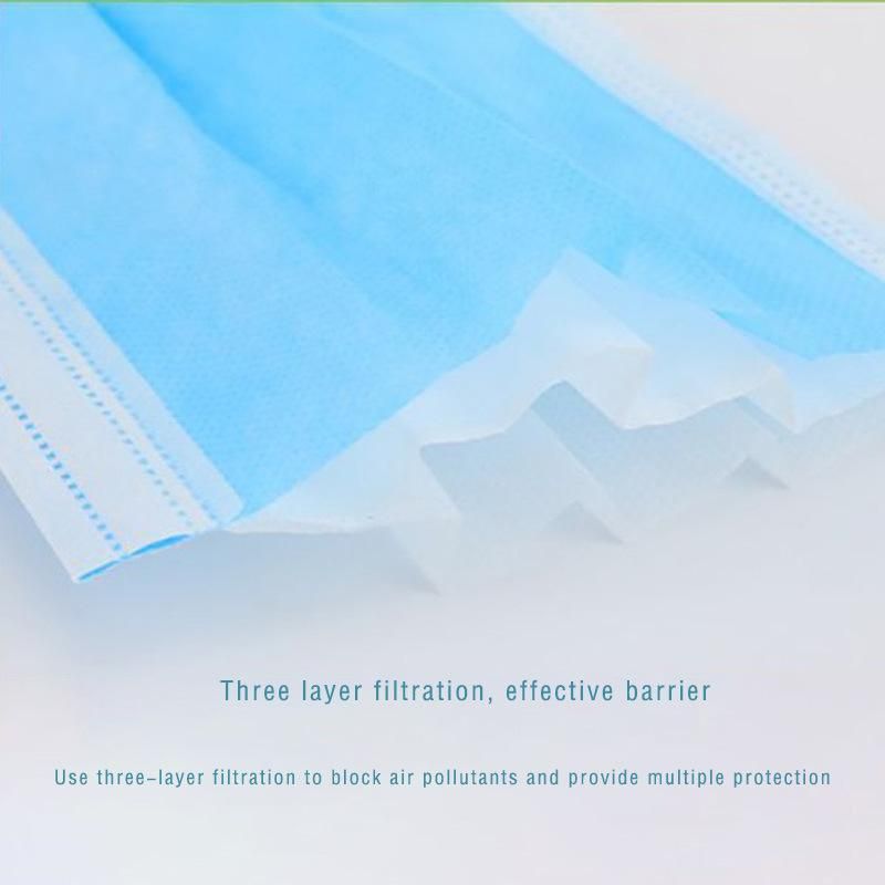 FDA CE Approved 3 Ply Disposable Anti Virus Dust Non Woven Blue Earloop Surgical Face Mask