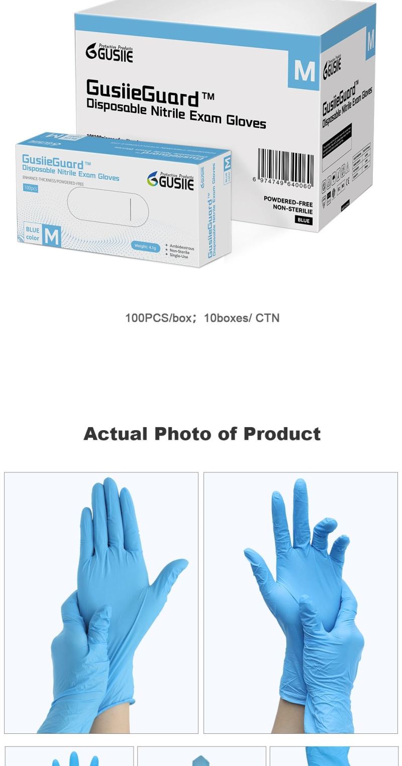 Gusiie Powder Free Medical Examination Disposable Nitrile Large Gloves