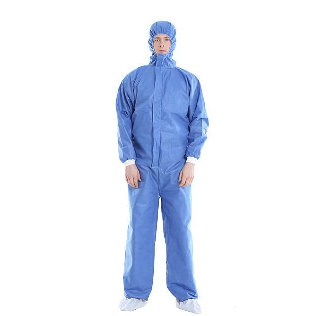 Type 5 Type 6 Standard Anti-Static Blue SMS Breathable Disposable Coverall with Hood for Dust-Free Workshop