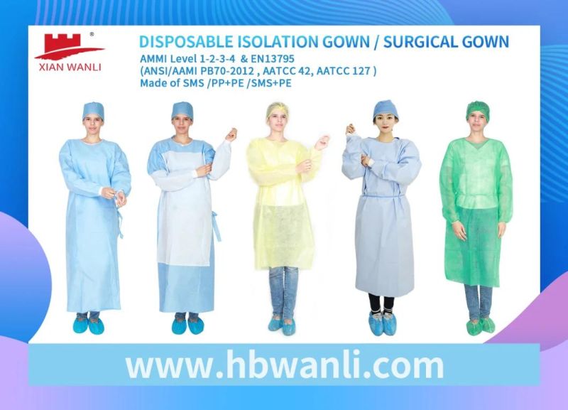 ASTM Level 1/2/3/4 Medical Use Disposable Surgical Gown SMS/PP+PE/ SMMS CE