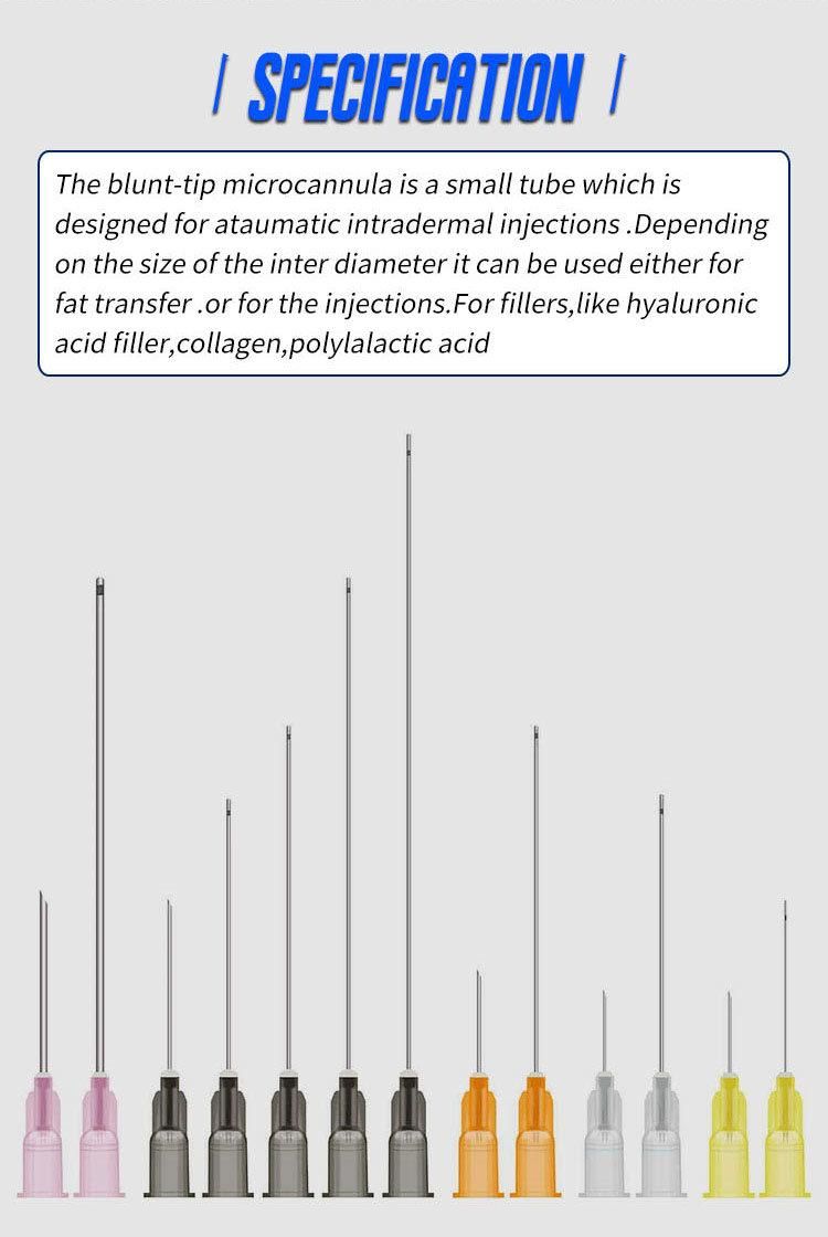 25g/30g Needle 40mm/50mm Tip Blunt Mirco Stainless Cannula for Injection Factory