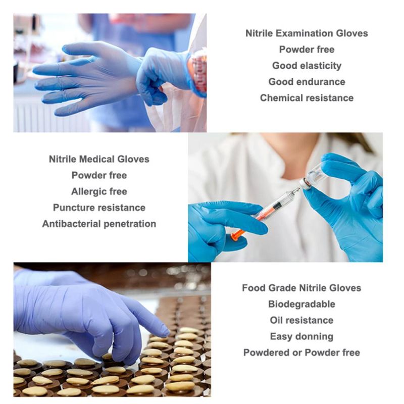 Disposabl Examination Gloves Blue Powder Free Medical/ Non Medical Nitrile Gloves