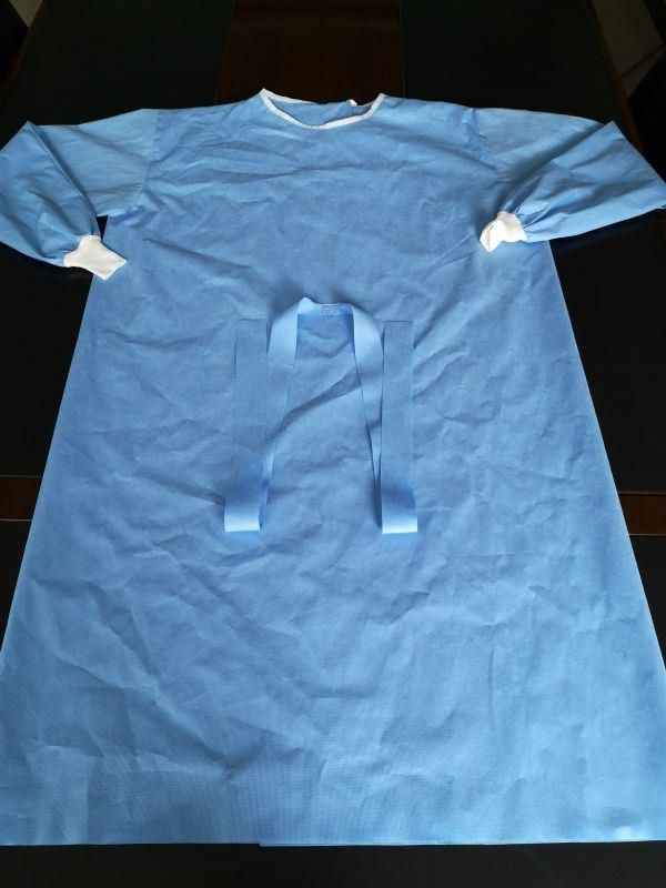Surgery Use Protective SMMS Surgical Gown with Knitted Cuff Reinforce En13795