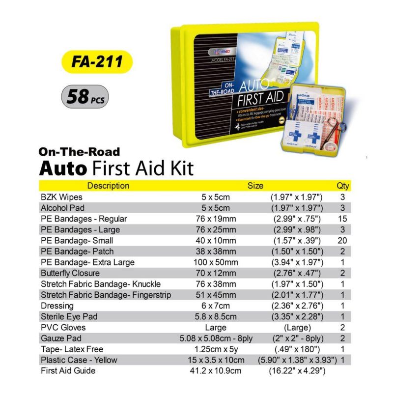 Auto First Aid Kit Car on-The-Road Emergency Kit, CE/ISO/FDA