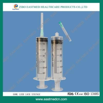 Disponsable Sterile Syringe, 3-Parts, Luer Lock, 60ml with Attached Needle