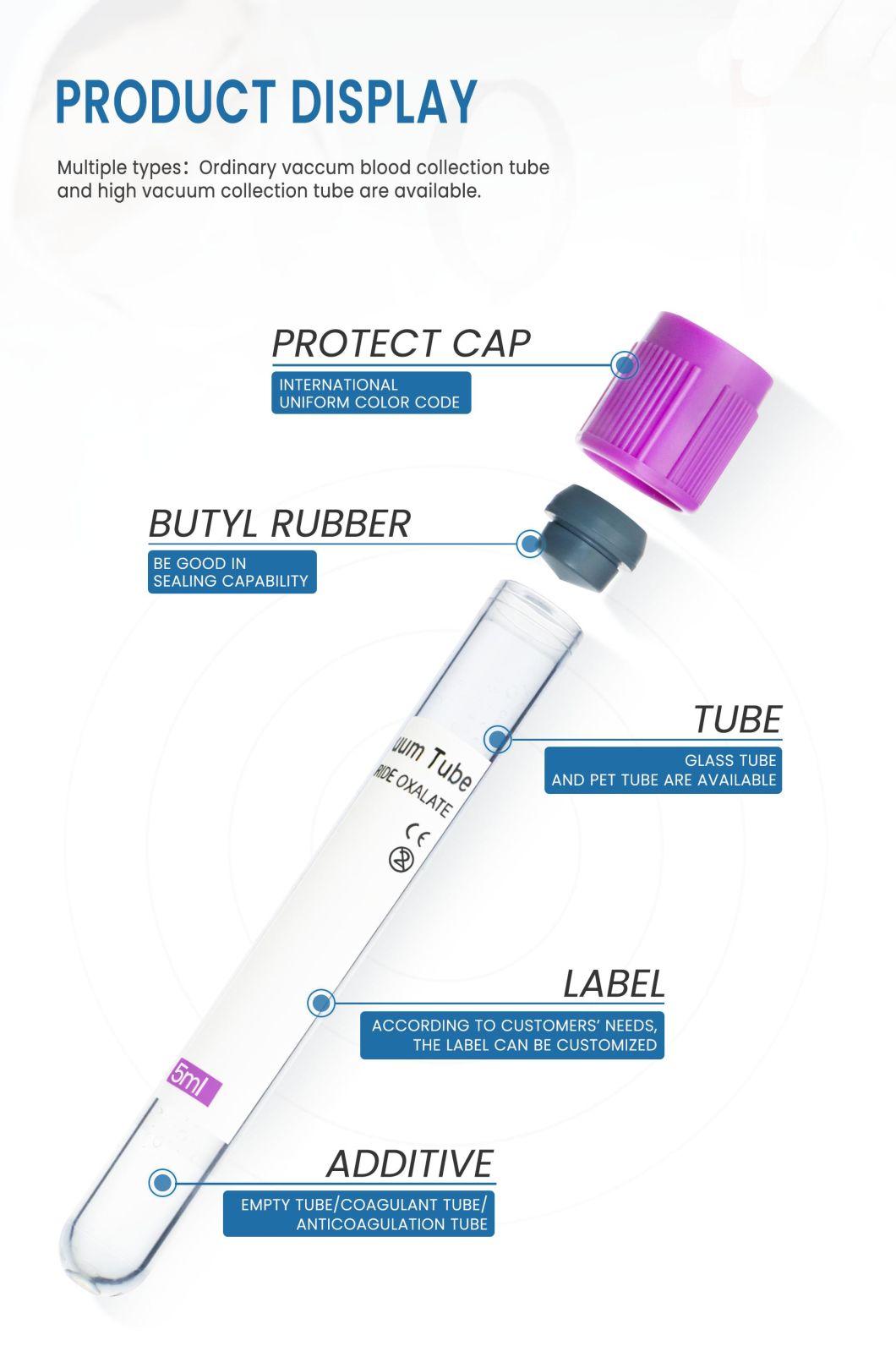 Factory Directly Sale Disposable Pet/Glass Vacuum Plain Blood Collection Tube